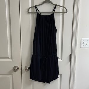 Black Short Romper With Tie Back and Pockets